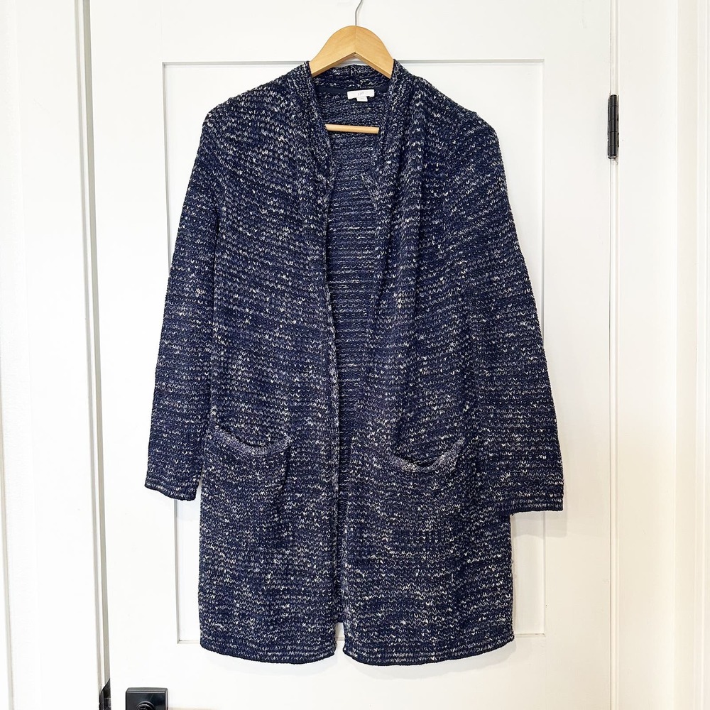 J. Jill Blue Marled Knit Open Front Cardigan Sweater sz SP